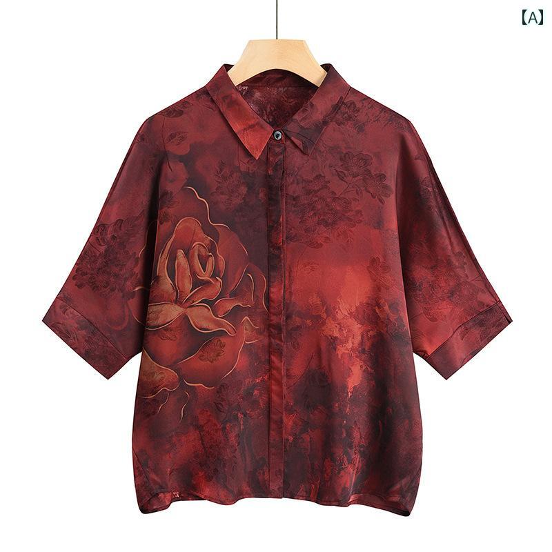 婦人服 シャツ 春夏 大きいサイズ トップス レディース ファッション プルオーバー 薄手 シニア ファッション シングルブレスト ゆったりタイプ ラウンドネック カジュアル 花柄 おしゃれ(4)