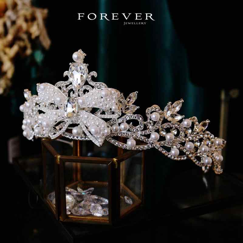 ビーズ 韓国 リボン ブライダル ティアラ 結婚式 ウェディング クラウン ヘア アクセサリー フェアリー