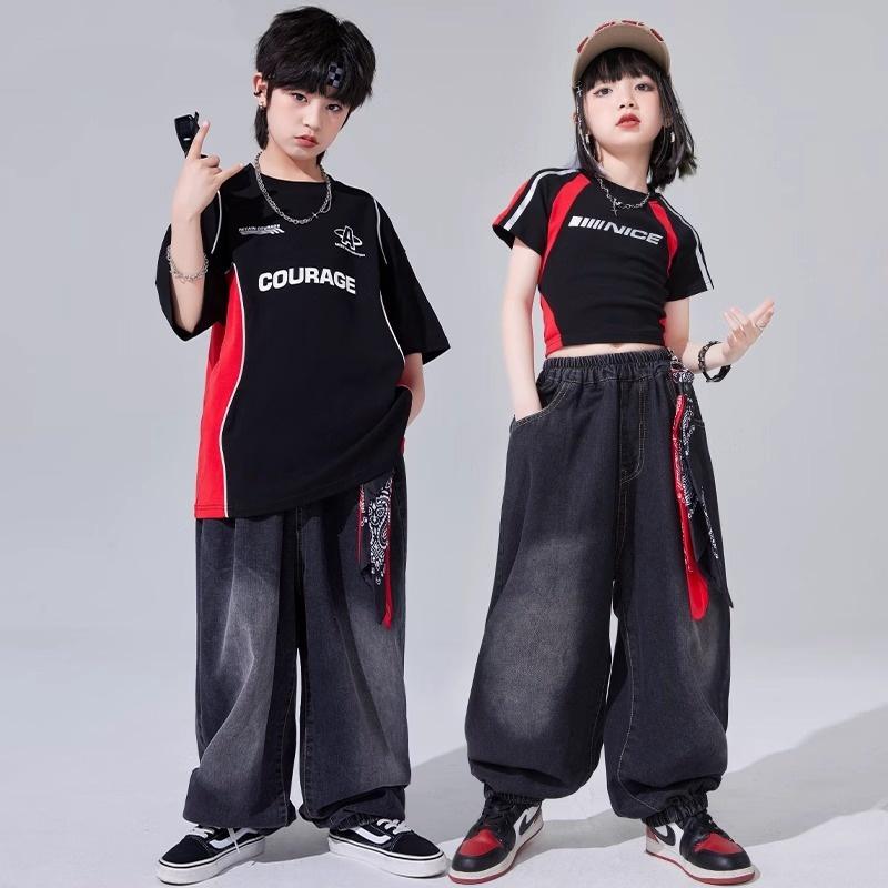 子供服 女の子 男の子 Tシャツ へそ出し パンツ コスチューム バンド ダンス ヒップホップ ストリート系 パフォーマンス 衣装 クール かっこいい キッズ