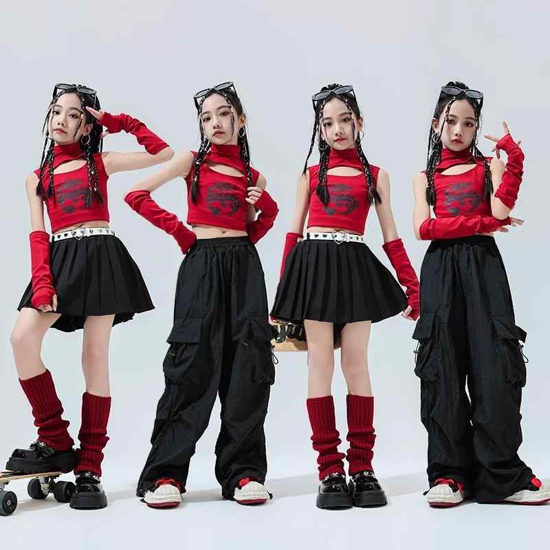 子供服 女の子 Tシャツ タンクトップ へそ出し パンツ ミニスカート コスチューム バンド ダンス ヒップホップ ストリート系 パフォーマンス 衣装 クール かっこいい キッズ