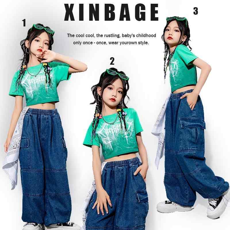 子供服 女の子 男の子 Tシャツ タンクトップ へそ出し ジーンズ コスチューム バンド ダンス ヒップホップ ストリート系 パフォーマンス 衣装 クール かっこいい キッズ