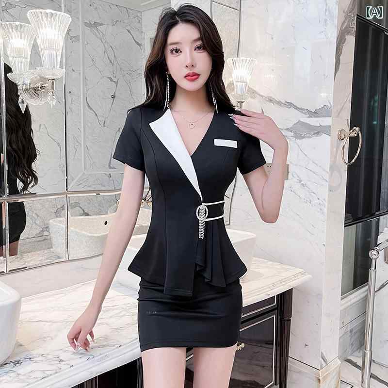 美容サロン ユニフォーム フット ユニフォーム ホテル フロント 制服 フィットネスクラブ マッサージ 韓国 プリーツ エレガント