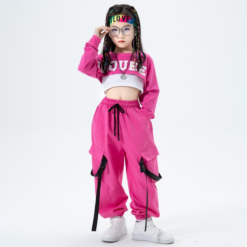子供服 女の子 トレーナー へそ出し パンツ スウェットスーツ コスチューム バンド ダンス ヒップホッ..