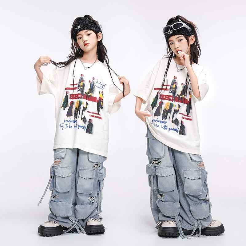 子供服 女の子 男の子 Tシャツ ジーンズ コスチューム バンド ダンス ヒップホップ ストリート系 パフォーマンス 衣装 クール かっこいい キッズ