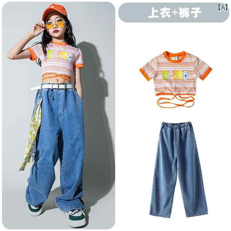 子供服 女の子 Tシャツ へそ出し デニムパンツ コスチューム バンド ダンス ヒップ...