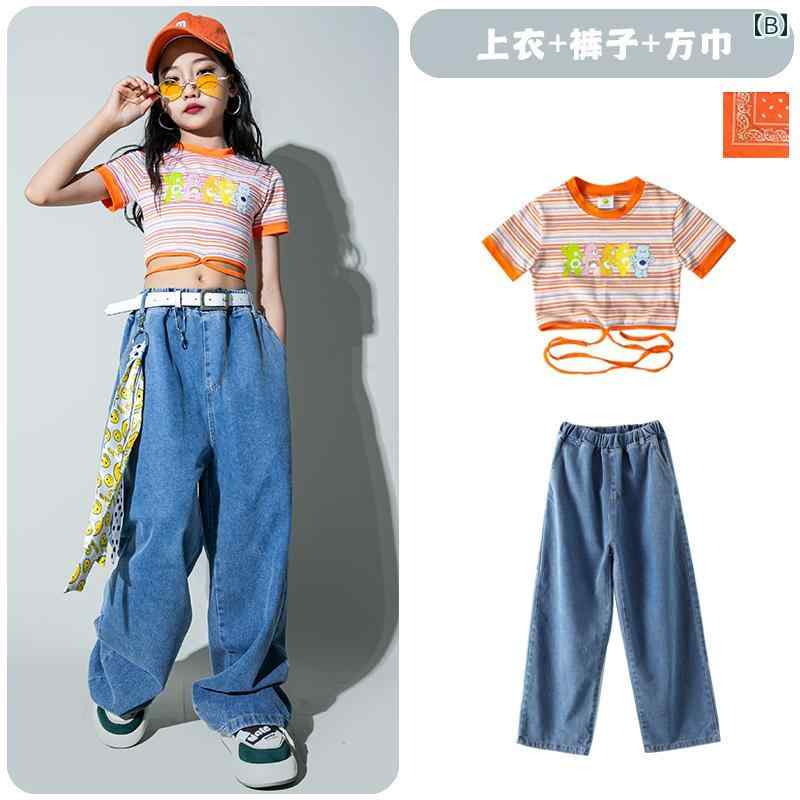 子供服 女の子 Tシャツ へそ出し デニムパンツ コスチューム バンド ダンス ヒップ...