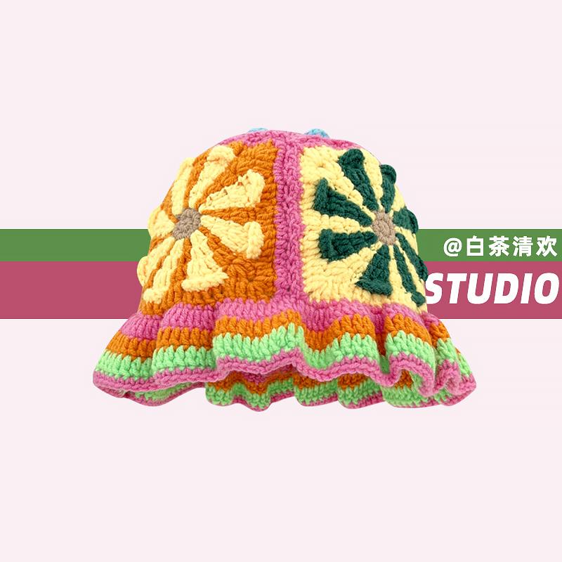 Knit Hat - バケットハット レトロ ニット 帽子 ウール おしゃれ ファッション レディース フラワー レディース 春秋 暖かい 冬 小顔効果 カジュアル フリーサイズ デイリー