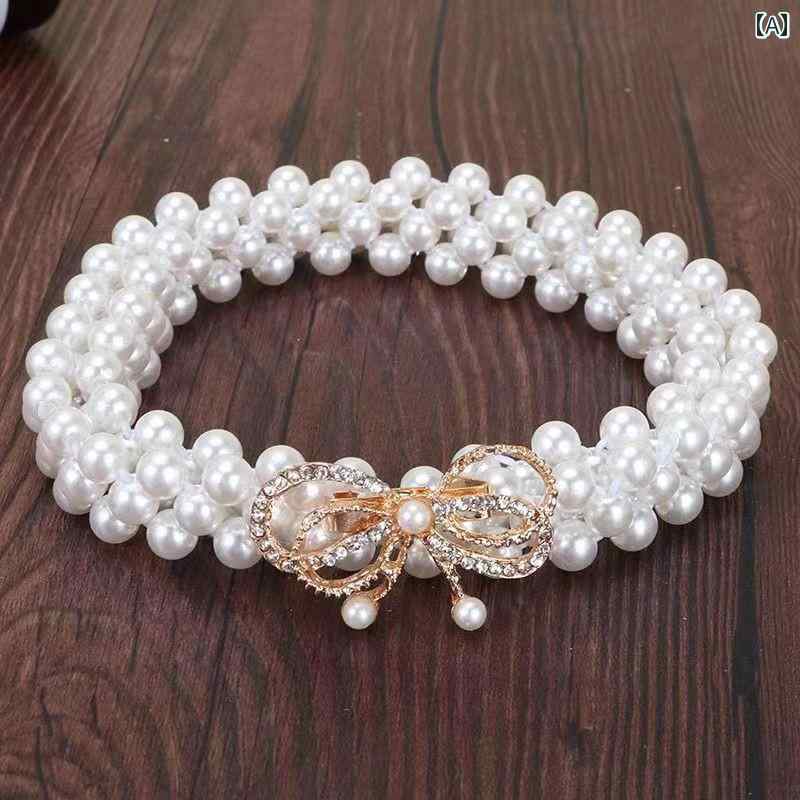 レディース パールベルト 韓国 ビジュー キラキラ 薄手 エレガント ドレス 装飾 ウエストマーク アップ効果 上品 フォーマル セレモニー パーティー 結婚式