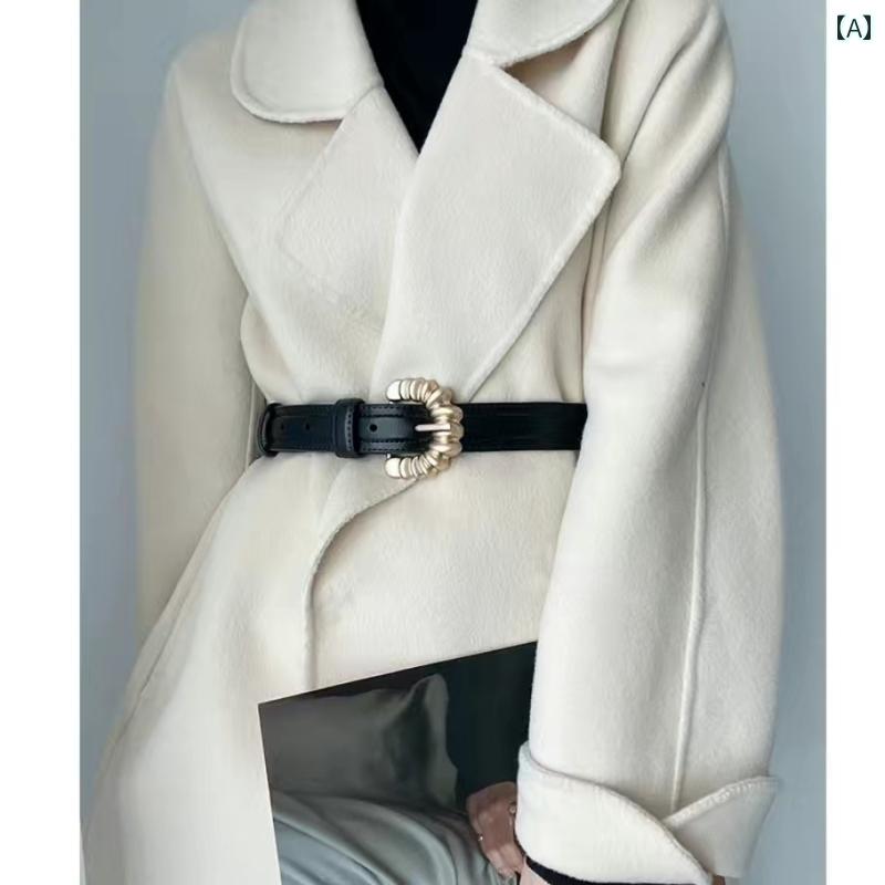 ベルト PU レディース ピンバックル ブラック エレガント 調節可能 シンプル シングルループ ファッション ジャケット スカート ズボン ワンピース コーデ