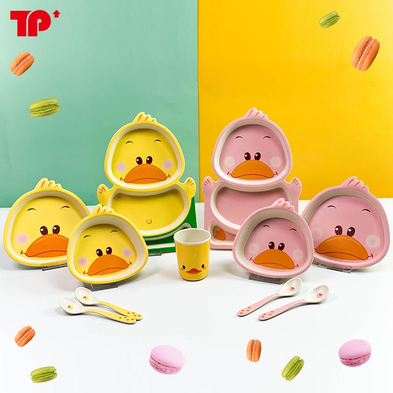 食器 キッズ 子供 かわいい セパレート ディナー プレート アヒル型 耐久性 洗浄機 仕切り ボウル ピンク イエロー