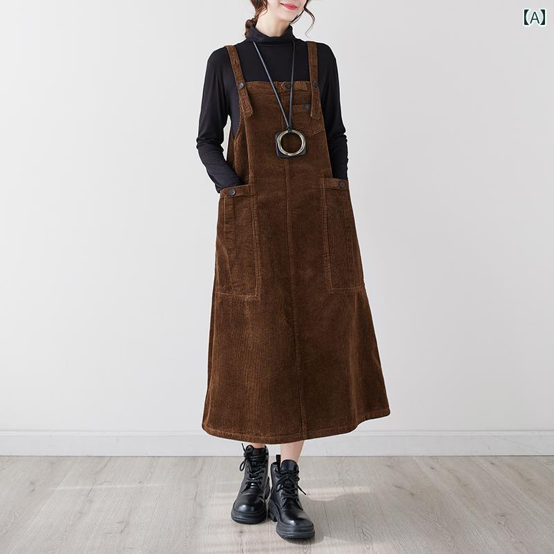 レディース 大きいサイズ 秋冬 サロペット スカート コーデュロイ カジュアル 厚手 ロング レディース シンプル