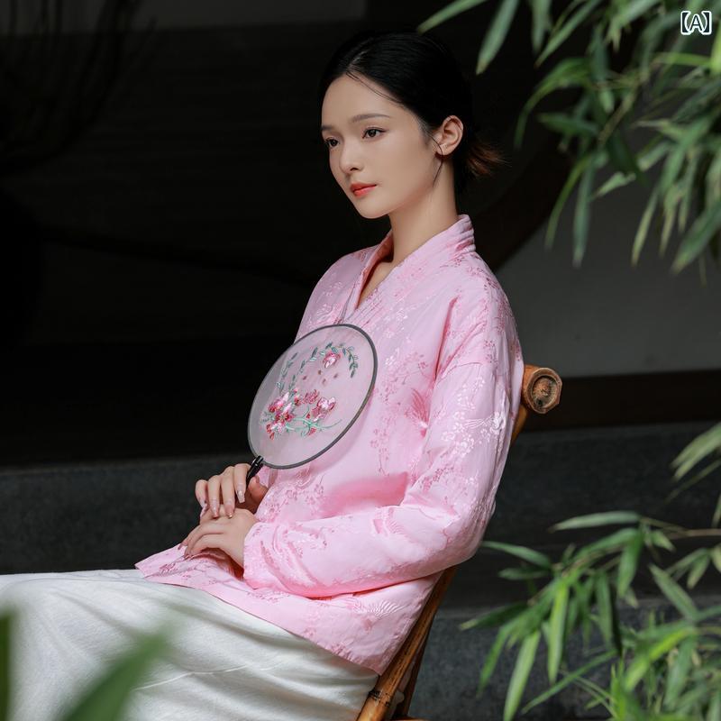 핑크 겨울 한복 어른 레이디스 명상 다도 슈트 재킷 차이나풍 면 코트 긴소매 두꺼운
