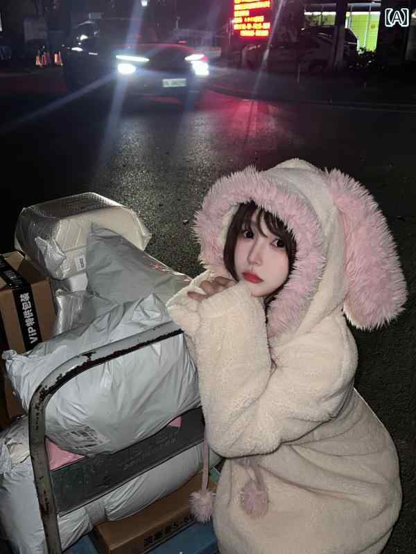 冬 ウサギ 耳 フード コーラル 起毛 パジャマ レディース ファッション ルーム ウェア 大きめサイズ