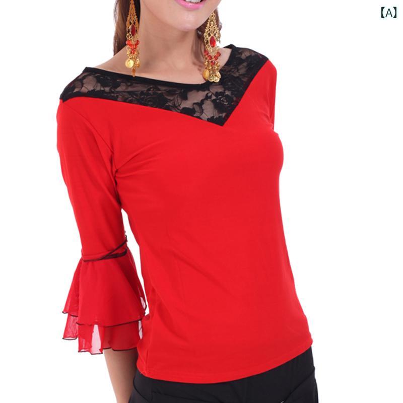 レディース ダンス ファッション パフォーマンス コスチューム Vネック トップス ダンス 練習 ウェア ..