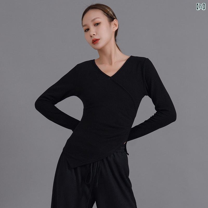 クラシック ダンス 練習服 トップス 秋冬 Vネック モダン ダンス 長袖 指先 中国舞...