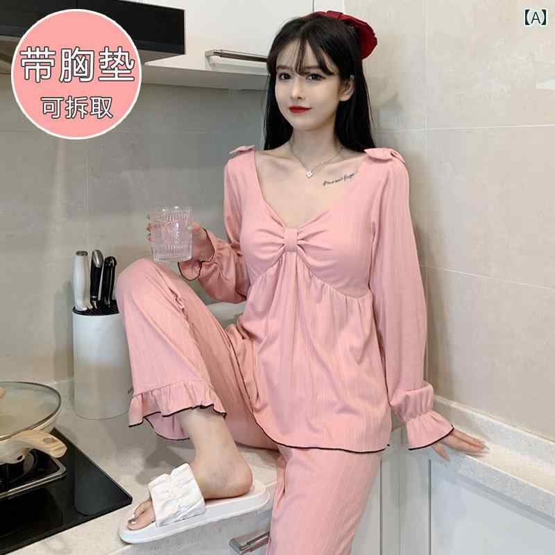 レディース パジャマ ネグリジェ かわいい セクシー お泊り レディース 春秋 長袖 胸パッド ブラジャー 魅惑 プリンセス 綿 秋冬 学生 ホームウェア セット