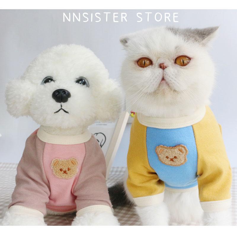 ペット品 洋服 ワンちゃん 猫ちゃん おしゃれファッション クマ 起毛 韓国 綿 Tシャツ 子猫 服 薄手 英国 ショート かわいい ペット 犬 秋冬