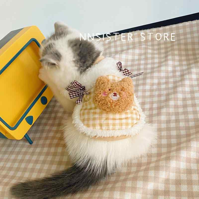 ペット品 洋服 ワンちゃん 猫ちゃん おしゃれファッション 韓国 かわいい クマ ぬいぐるみ ベスト 裏起毛 スウェットシャツ 子猫 服 冬 暖かい ノースリーブ 子猫 犬