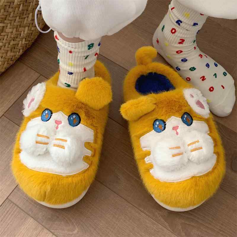 スリッパ レディース 冬 和風 イン かわいい 暖かい リトル タイガー 綿 スリッパ 滑りにくい 感 ホーム ソフト ソール シューズ ミドルヒール フラット