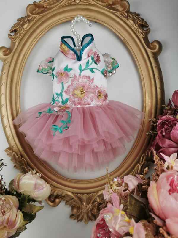 ペット ドレス ワンちゃん 猫ちゃん 写真撮影 衣装 おしゃれ ハイビスカス 花 ハイウエスト ペット チャイナドレス テディ ビション スカート 秋冬 猫 犬 唐 スーツ ペット ガーゼ スカート 雌 犬 ドレス