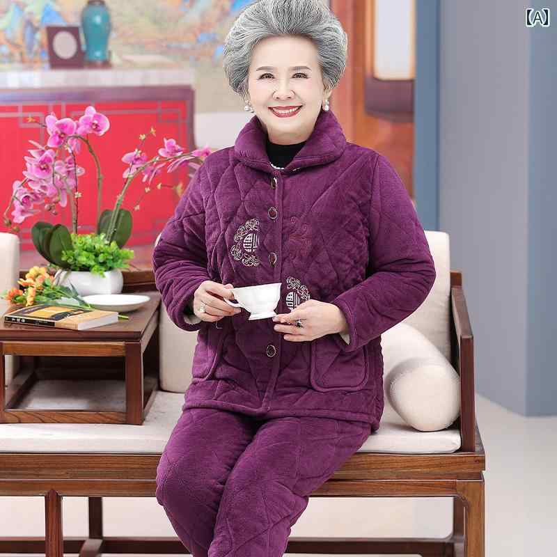 レディース ファッション シニア 婦人服 秋冬 パジャマ 寝巻き レトロ シングル ブ...