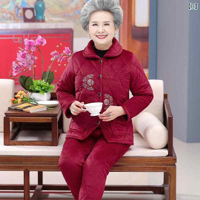 レディース ファッション シニア 婦人服 秋冬 パジャマ 寝巻き レトロ シングル ブ...