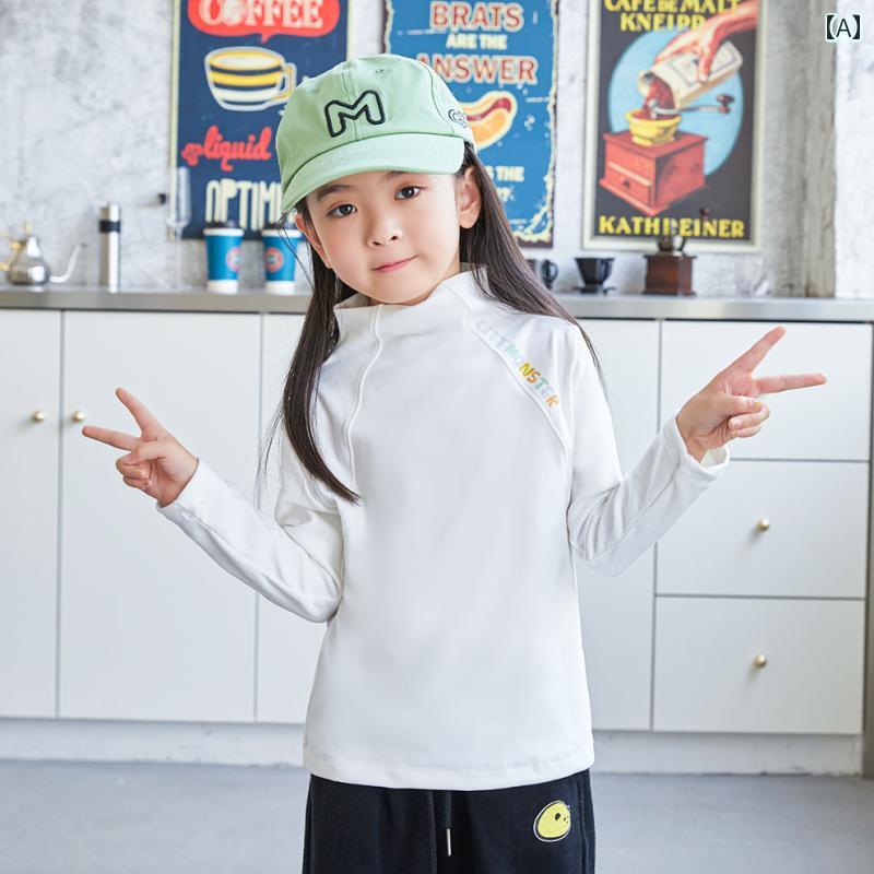 秋冬 女の子 男の子 キッズ 子供 ジャーマン 起毛 韓国 Tシャツ トップス シンプル カジュアル ユニセックス