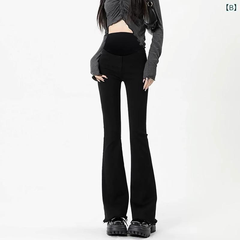 マタニティパンツ 春秋冬 妊娠初期 ベルボトム 起毛 厚手 ジーンズ 妊婦 腹部サポート デニム ロング 3