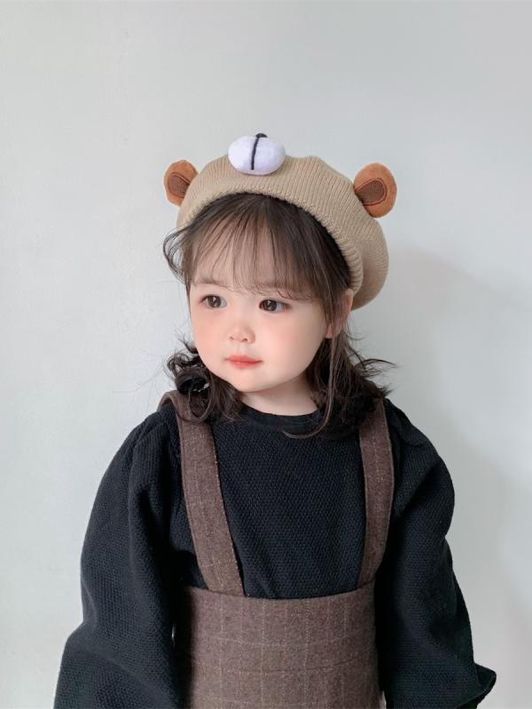 ベビー 春秋 帽子 幼児 ベレー 帽 かわいい クマ ウール 帽子 秋冬 暖かい キッズ ベレー帽 メンズ レ..