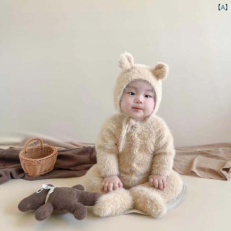 ベビー ベア カバー オール 新生児 秋冬 ぬいぐるみ スーツ お祝い ユニーク 帽子...
