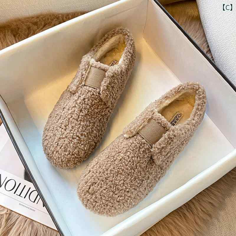 レディースシューズ ローファー スリッポン 厚 裏起毛 冬 暖かい ふわふわ かわいい フリース