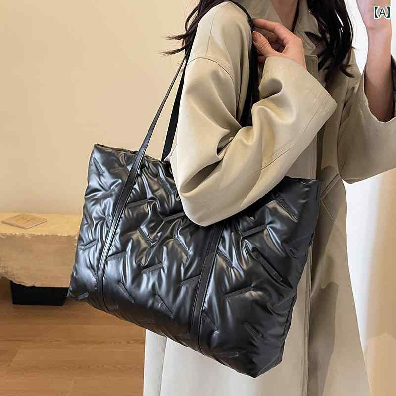 秋冬 レディース トート バッグ 韓国 大容量 ハンド ブラック ホワイト シルバー グリーン ショルダー