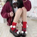 ロリータ かわいい ファーボール ミドル ふくらぎ ソックス 秋冬 赤 jk ぬいぐるみ 厚手 パイルソックス レディース