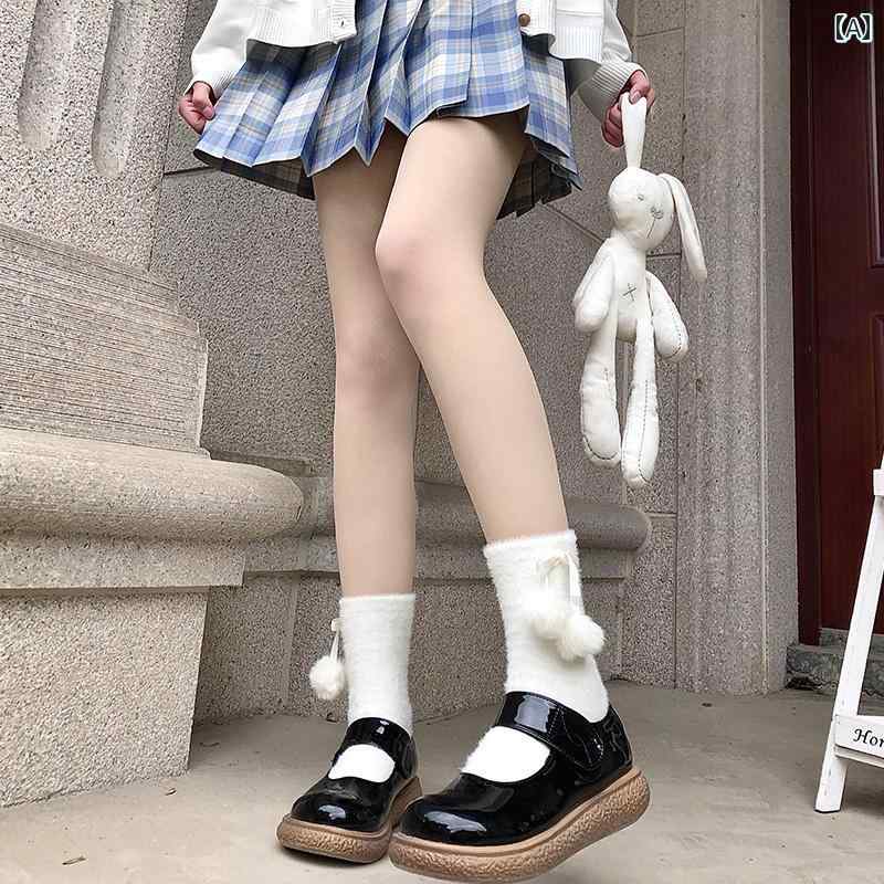 秋冬 暖かい リボン ファーボール ロリータガール かわいい ファー jk ミドルカー...