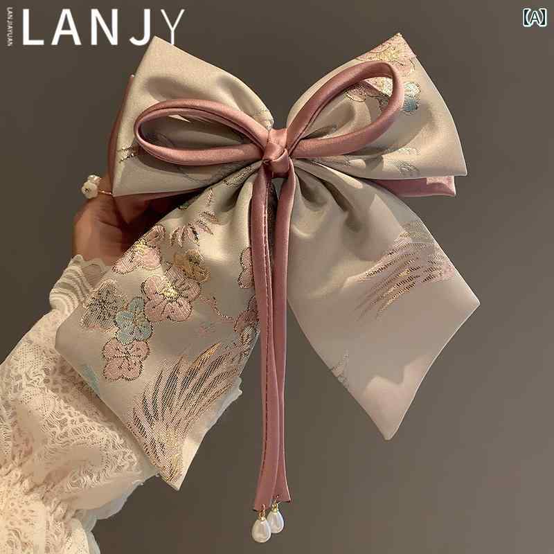 チャイナ風 レトロ 刺繍 リボン クリップ レディース アジアン 和風 エレガント 着物 大人式 ヘアアク..