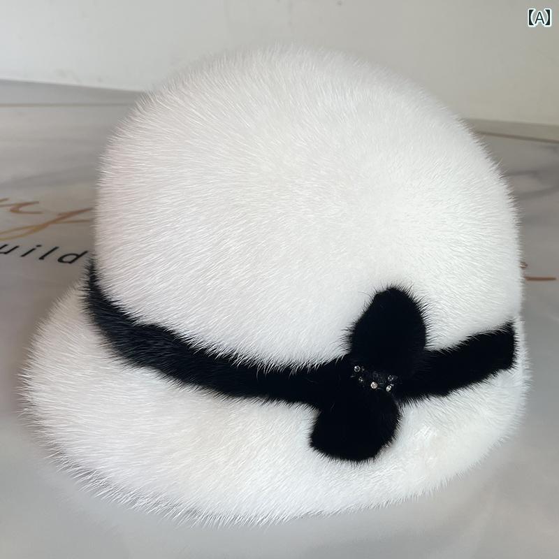 レディース 帽子 ファッション 全体 冬 暖かい ファー ファー帽子 エレガント 防寒帽子(4)