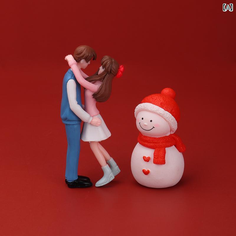 ミニチュア フィギュア 抱擁 カップル 雪るま 装飾品 チック クリスマス おもちゃ キッズ 玩具 車内装飾 デスクトップ 小さめ ギフト