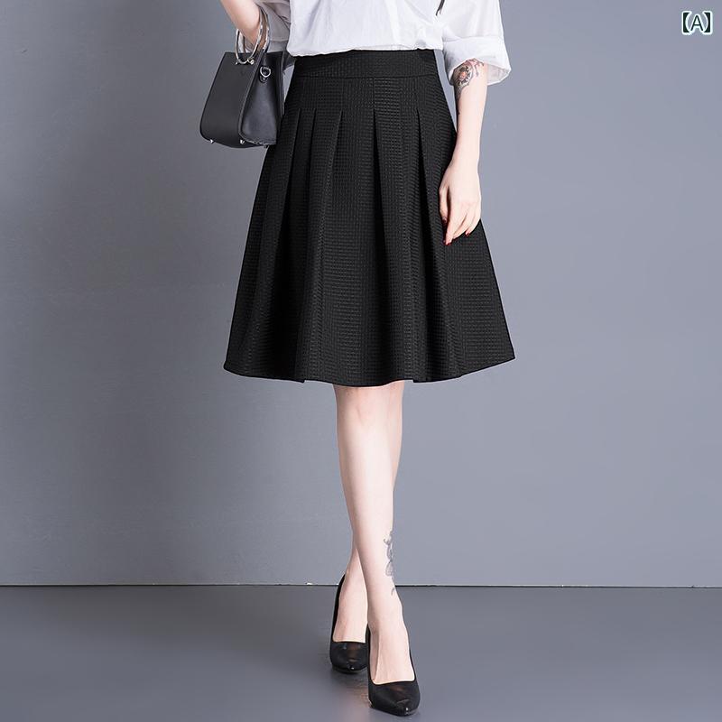 スカート レディース 大人 春秋 快適コーデ ジャガード ショート ハイウエスト Aライン プリーツ パフ ミモレ丈 アンブレラ(4.0)