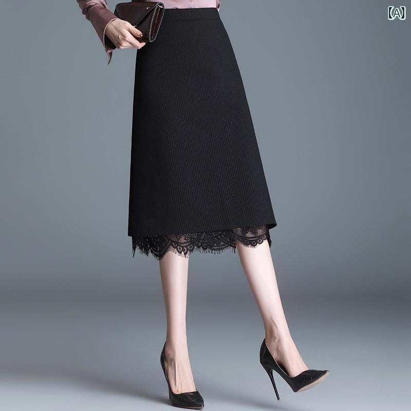 スカート レディース 大人 リバーシブル 着痩せ スリム見え ヒップライン フィット レース ミモレ丈 Aライン おしゃれ きれいめ