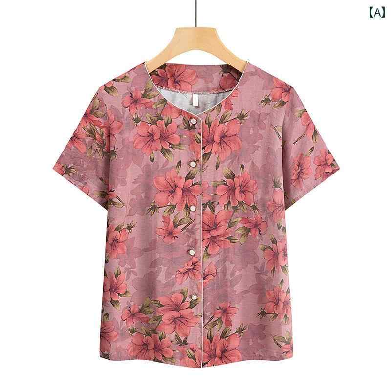 婦人服 ママ 春夏 半袖 服 高齢 ゆったり 大きめサイズ 上下セット ひんやり 涼しい 快適 トップス ズボン 総柄 部屋着 ルームウェア パジャマ ホームウェア 薄手 体型カバー 動きやい 花柄 快適