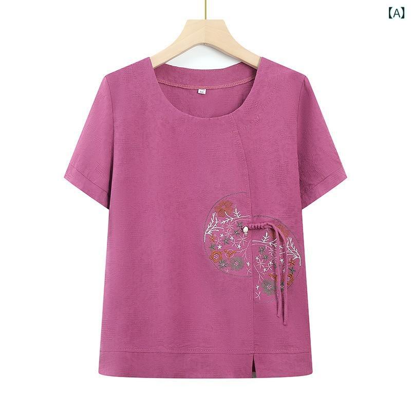 婦人服 ママ 春夏 半袖 おばあちゃん 服 ゆったり 大きめサイズ 上下 セット チャイナ風 中華 トップス ズボン 部屋着 ルームウェア パジャマ ホームウェア 体型カバー 動きやい