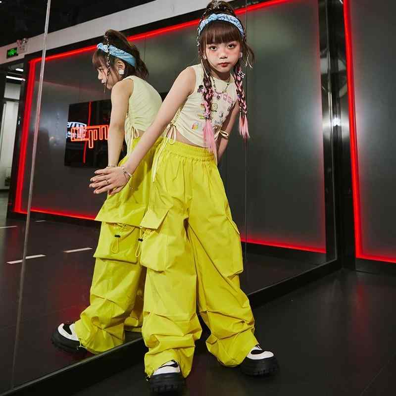 Rakuten - キッズ 子供服 ダンス 衣装セット イエロー お腹見せ 韓国 目立つ かわいい ヒップホップ パフォーマンス ステージ イベント フェス レジャー スポーツ 普段使い使い 動きやい