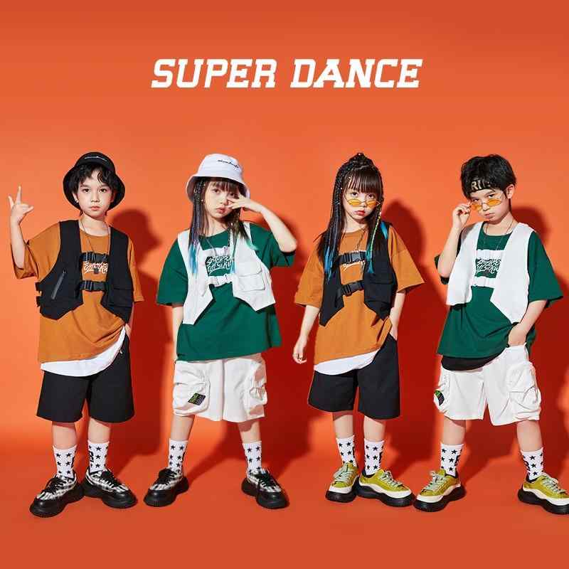 キッズ 子供服 ダンス 衣装セット 半袖 ベストレイヤード 韓国 夏 イベント フェス レジャー アウトド..