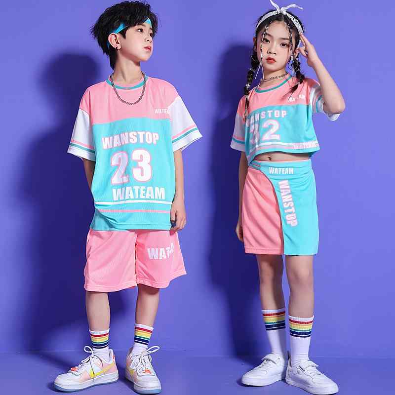 キッズ 子供服 ダンス 衣装 セット 半袖 韓国 ヒップホップ ストリート ステージ パフォーマンス チア イベント フェス レジャー スポーツ 体操 普段使い使い 動きやい おしゃれ