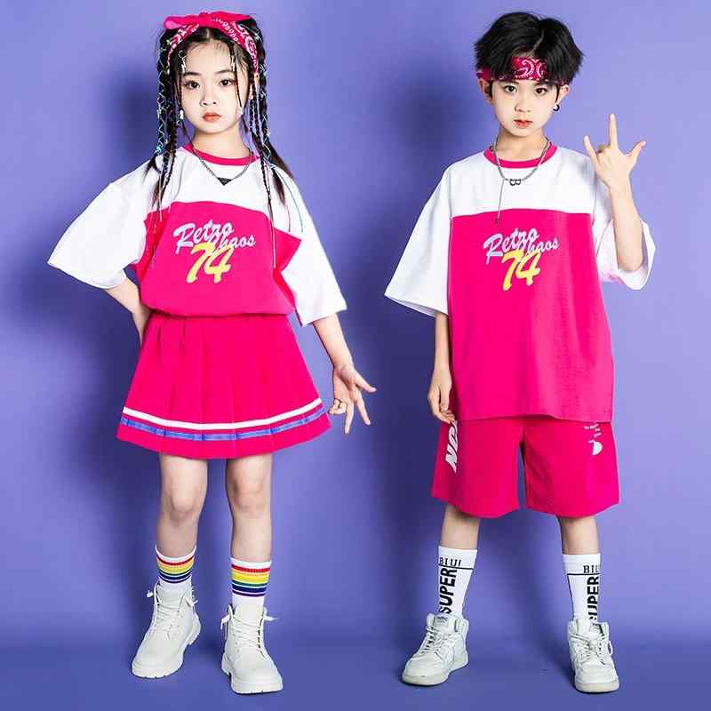 キッズ 子供服 ダンス 衣装セット 半袖 韓国 ピンク イベント フェス レジャー スポーツ 普段使い使い ..