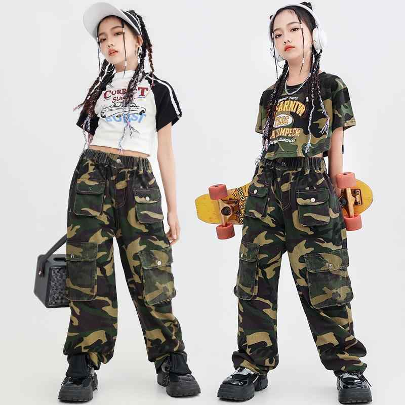 子供 キッズ ダンス 衣装セット 半袖 お腹見せ 迷彩 韓国 おしゃれ かわいい イベント フェス レジャー..