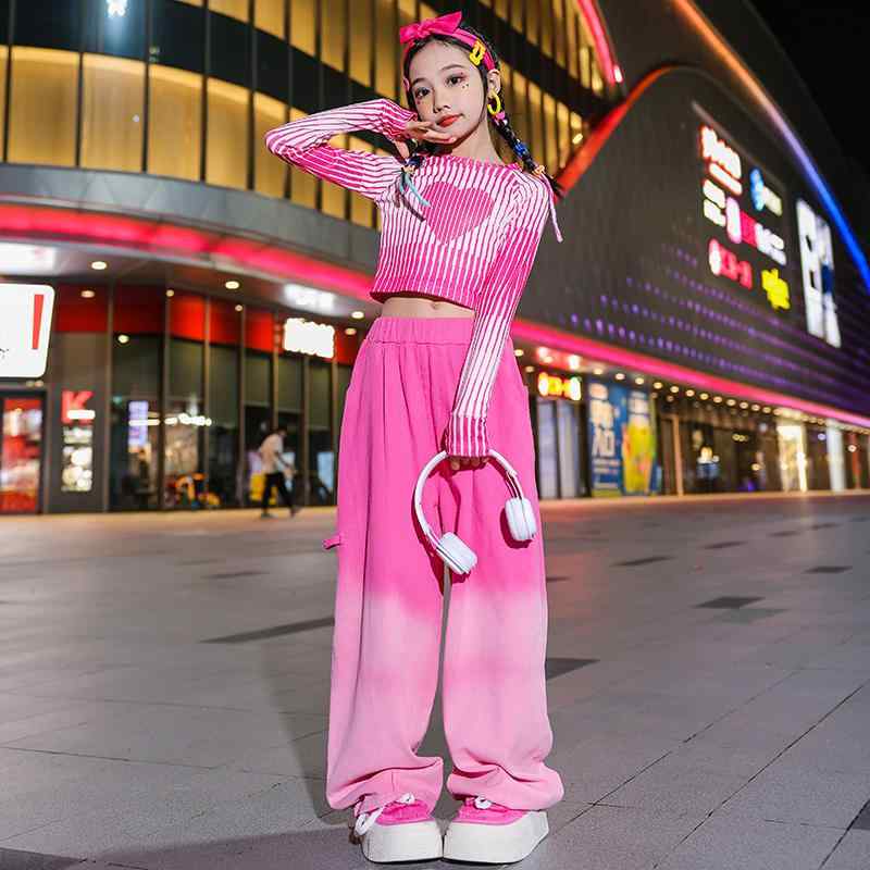 子供服 女の子 Tシャツ へそ出し パンツ コスチューム バンド ダンス ヒップホップ ストリート系 パフォーマンス 衣装 クール かっこいい キッズ