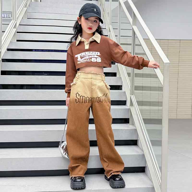 子供服 女の子 シャツ へそ出し パンツ コスチューム バンド ダンス ヒップホップ ストリート系 パフォーマンス 衣装 クール かっこいい キッズ