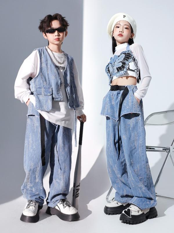 子供服 女の子 男の子 Tシャツ ベスト ジーンズ コスチューム バンド ダンス ヒップホップ ストリート系 パフォーマンス 衣装 クール かっこいい キッズ
