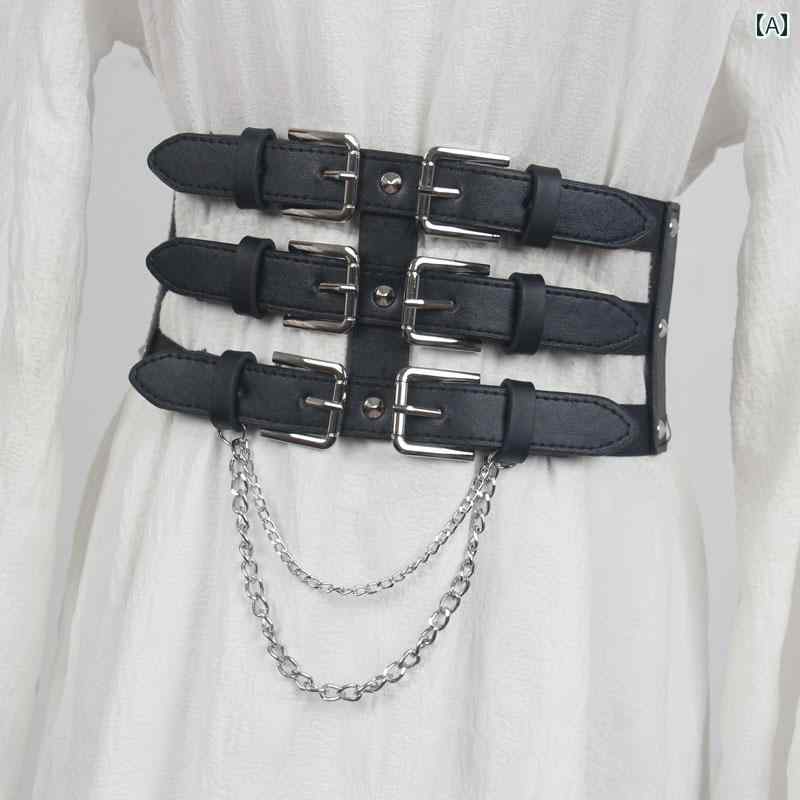 ベルト チェーン レディース スリム効果 PU ガードル ブラック ティーンエージャー レディース クール ..